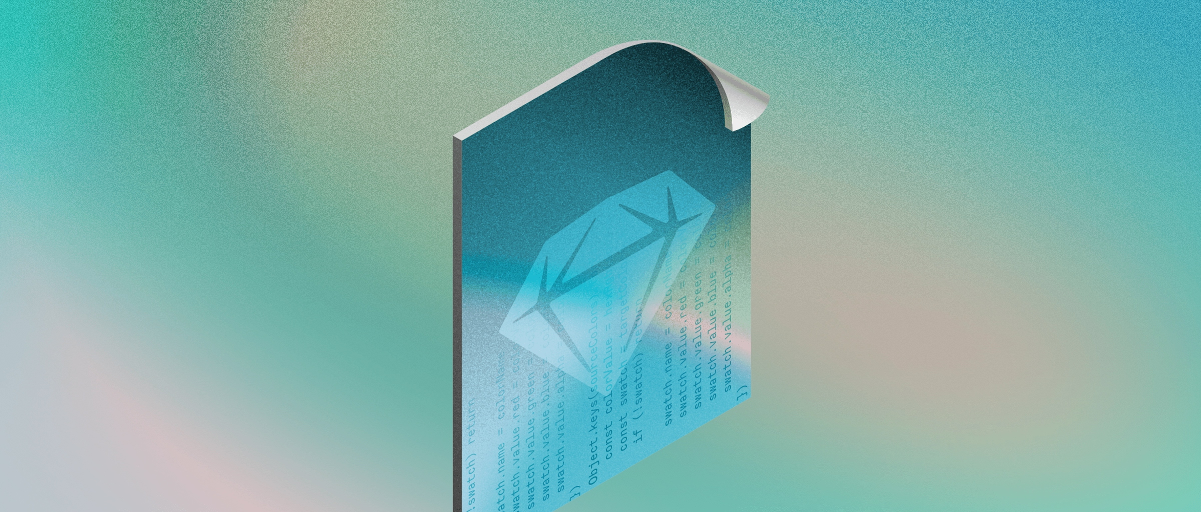 Image showing a an open format file with Sketch icon on top of it, over a teal background.